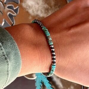 Navajo sterling silver beaded turquoise bracelet